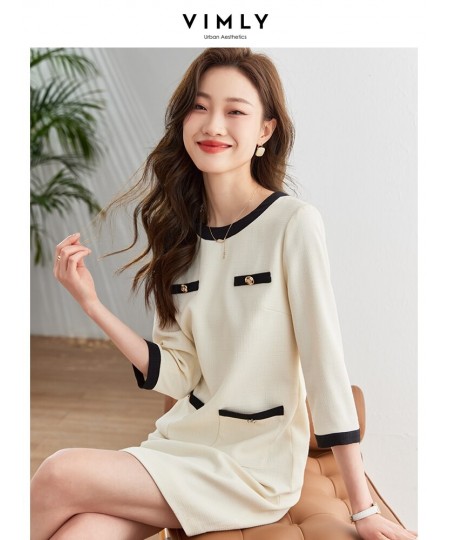 French Straight Thin Tweed Dresses for Women 2023 Spring Vintage O-Neck Elegant Three Quarter Sleeve Pocket Mini Dress $99.16...