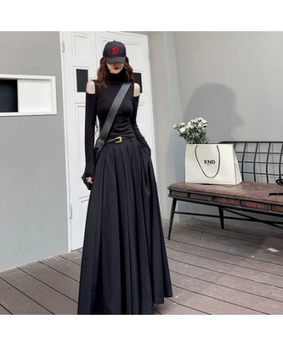 Skirts Women Spring Pleated Floor Length Solid Simple Classic Graceful Popular Young Stylish Cool Korean Style $36.14 - Skirts