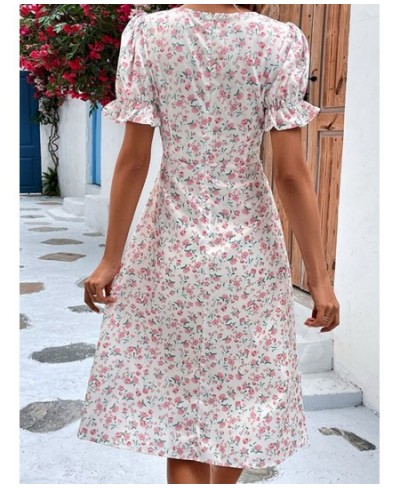 Fashion Floral Dress for Women 2023 Summer Casual Short-sleeved Waist Slim Midi Dresses Women's Beach Party Holiday Wind Dres...