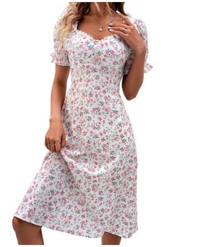 Fashion Floral Dress for Women 2023 Summer Casual Short-sleeved Waist Slim Midi Dresses Women's Beach Party Holiday Wind Dres...