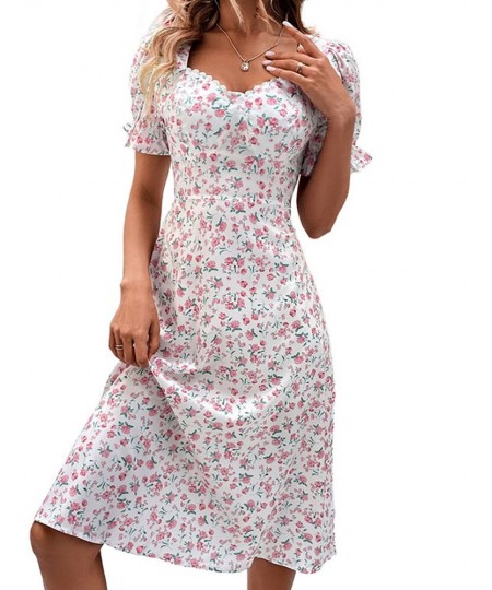 Fashion Floral Dress for Women 2023 Summer Casual Short-sleeved Waist Slim Midi Dresses Women's Beach Party Holiday Wind Dres...