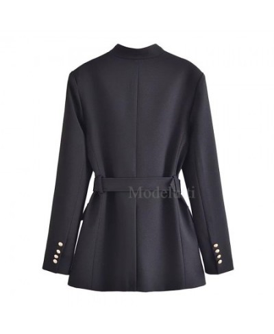 2023 Autumn Winter Fashion Women New Elegant Stand Neck Blazers Coat Commute Belt Slim Solid Simple Tops Female Chic $85.01 -...