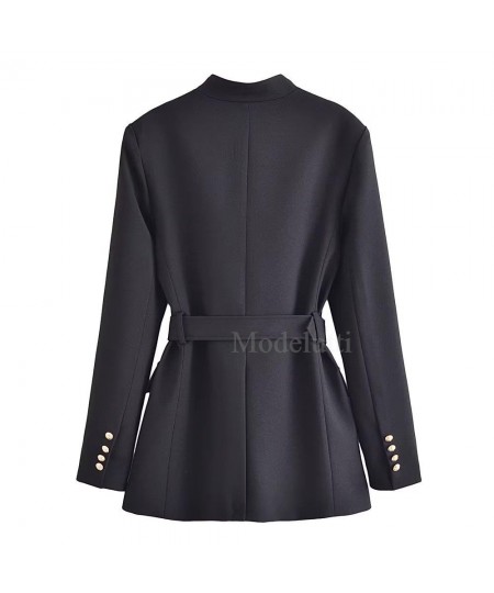 2023 Autumn Winter Fashion Women New Elegant Stand Neck Blazers Coat Commute Belt Slim Solid Simple Tops Female Chic $85.01 -...