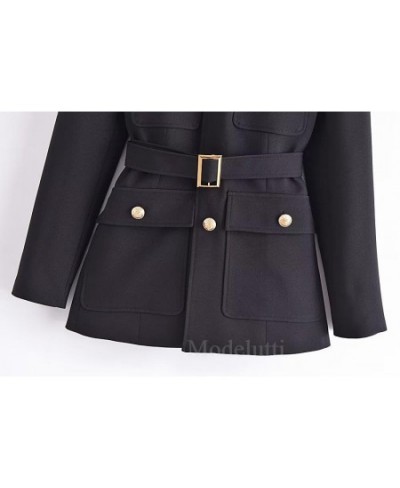 2023 Autumn Winter Fashion Women New Elegant Stand Neck Blazers Coat Commute Belt Slim Solid Simple Tops Female Chic $85.01 -...