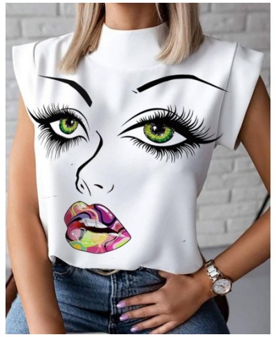 Summer minimalist standing neck lip print women's shirt top women's clothing $22.00 - Tops & Tees