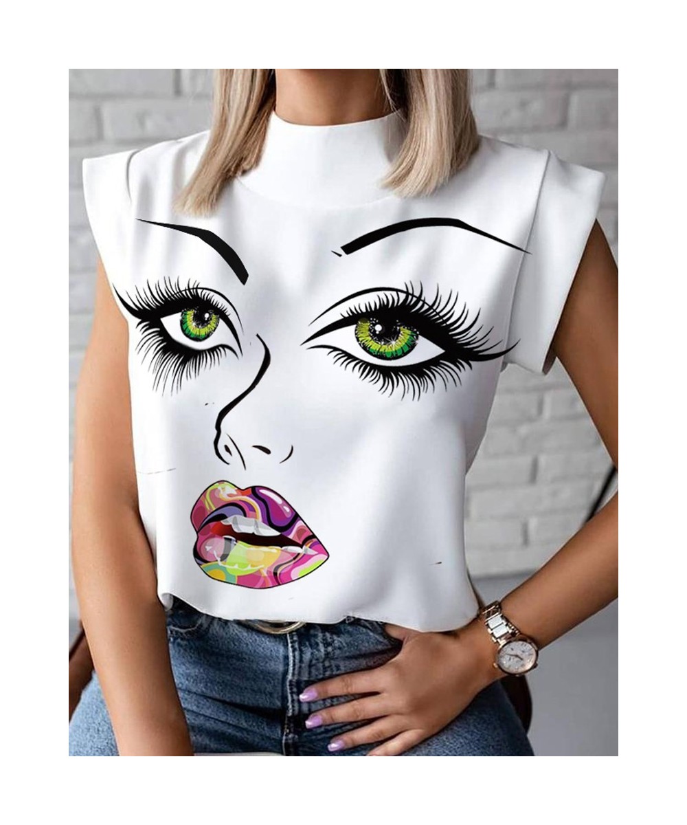 Summer minimalist standing neck lip print women's shirt top women's clothing $22.00 - Tops & Tees