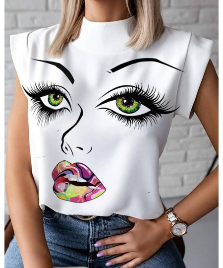 Summer minimalist standing neck lip print women's shirt top women's clothing $22.00 - Tops & Tees