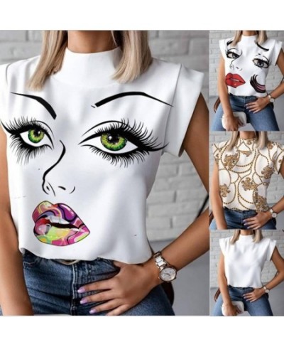 Summer minimalist standing neck lip print women's shirt top women's clothing $22.00 - Tops & Tees