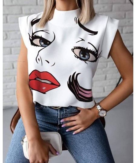 Summer minimalist standing neck lip print women's shirt top women's clothing $22.00 - Tops & Tees