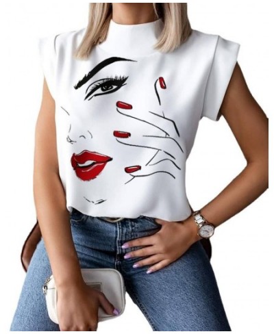 Summer minimalist standing neck lip print women's shirt top women's clothing $22.00 - Tops & Tees