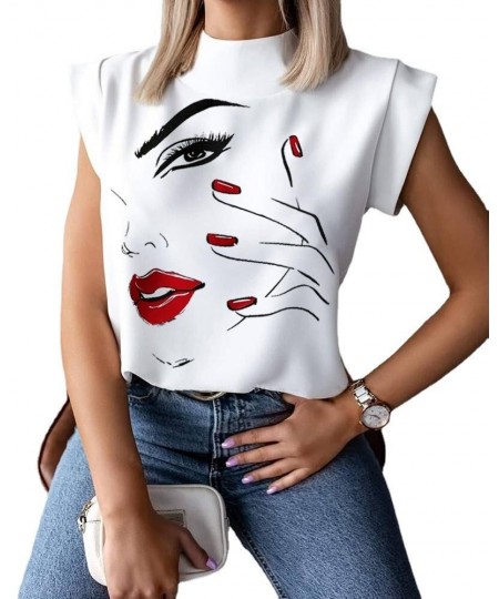 Summer minimalist standing neck lip print women's shirt top women's clothing $22.00 - Tops & Tees