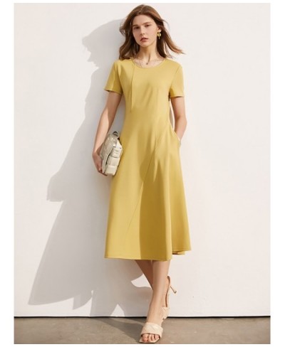 Minimalism Summer Dress For Women Offical Lady New Fashion Short Sleeve Vneck Slim Fit Aline Slim Long Dress 12120095 $76.90 ...