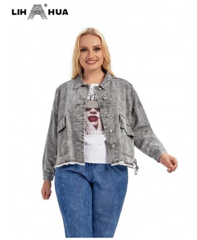 Women's Plus Size Denim Jacket Autumn Casual High End Stretch Button Long Sleeve Jacket $77.38 - Plus Size Clothes