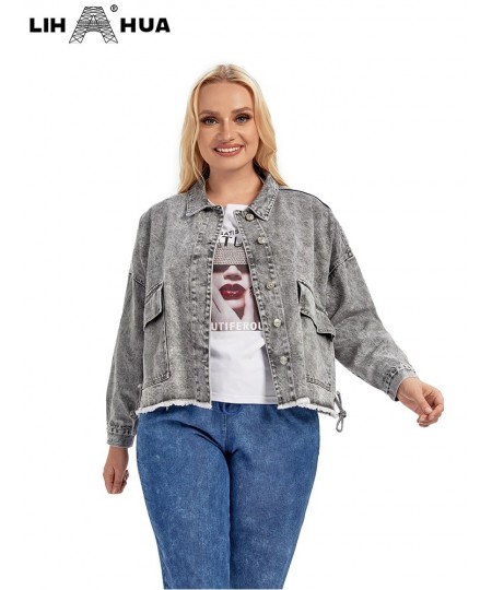 Women's Plus Size Denim Jacket Autumn Casual High End Stretch Button Long Sleeve Jacket $77.38 - Plus Size Clothes