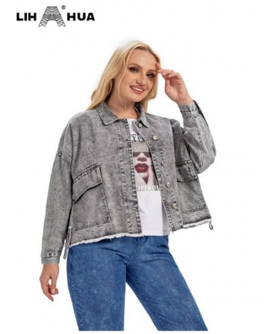 Women's Plus Size Denim Jacket Autumn Casual High End Stretch Button Long Sleeve Jacket $77.38 - Plus Size Clothes