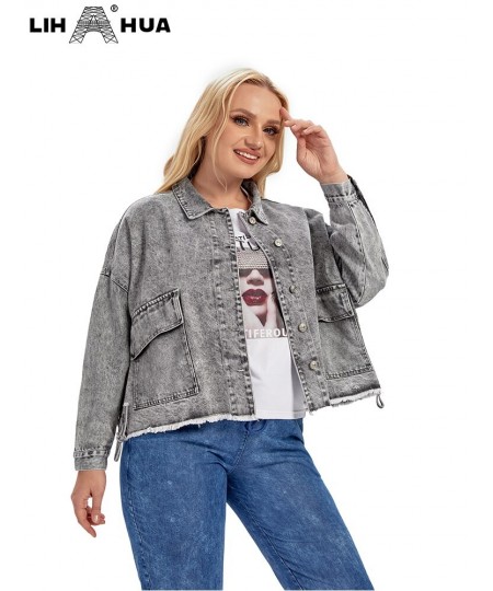 Women's Plus Size Denim Jacket Autumn Casual High End Stretch Button Long Sleeve Jacket $77.38 - Plus Size Clothes