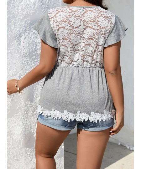 Oversized Plus Size Women's White Lace Floral Print Blouses Chic Slim Butterfly Sleeve Tops Fashion V Neck Casual 4xl T-shirt...