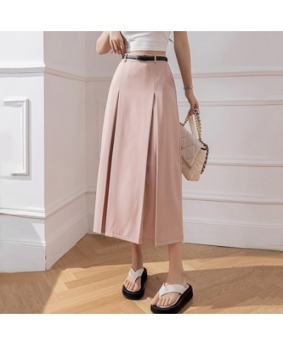 Korean Fashion High Waist A-line Long Skirts Office Ladies Elegant Suit Skirt 2023 New Spring Summer Midi Skirts With Belt $5...