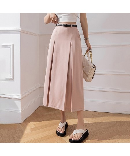 Korean Fashion High Waist A-line Long Skirts Office Ladies Elegant Suit Skirt 2023 New Spring Summer Midi Skirts With Belt $5...