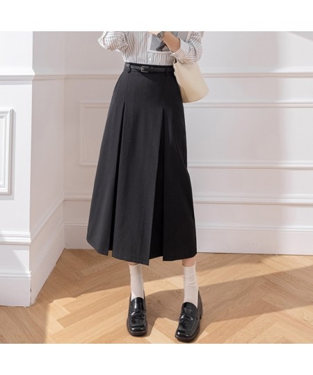 Korean Fashion High Waist A-line Long Skirts Office Ladies Elegant Suit Skirt 2023 New Spring Summer Midi Skirts With Belt $5...