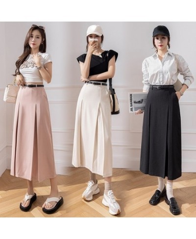 Korean Fashion High Waist A-line Long Skirts Office Ladies Elegant Suit Skirt 2023 New Spring Summer Midi Skirts With Belt $5...