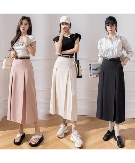 Korean Fashion High Waist A-line Long Skirts Office Ladies Elegant Suit Skirt 2023 New Spring Summer Midi Skirts With Belt $5...