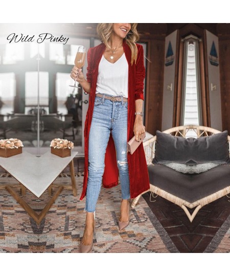 New Fashion Fall Winter Women Belt Cardigan Buttons Long Jacket Casual Solid Color Velvet Office Lady Elegant Coat $45.10 - J...