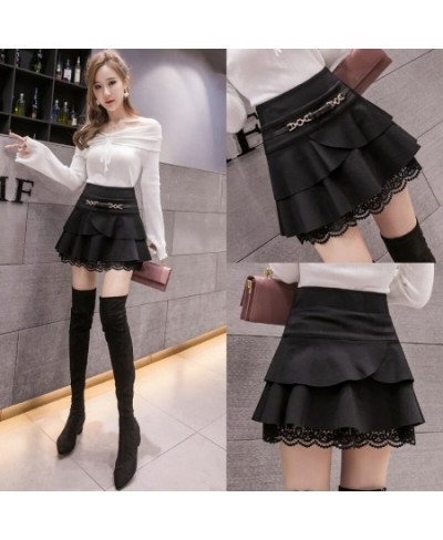 2022 autumn and winter new irregular cake skirt skirt ruffled elastic waist fashion thin lace skirt DQ1419 $45.13 - Skirts