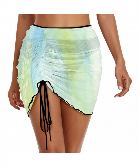 Womens Fashion Tie-Dye Printing Skirt High Waist Self-Tie Drawstring Skirts Holiday Vacation Beach Swimsuit Cover Ups $46.57 ...