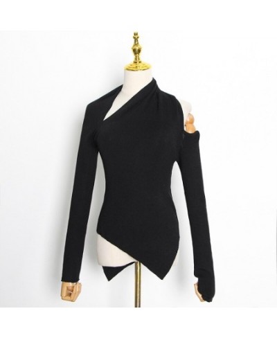 Fashion Women's Tops New Asymmetrical Long Sleeve Hollow Out Irregular Slim Knitting Sweater Female Autumn 2023 19J2248 $37.0...