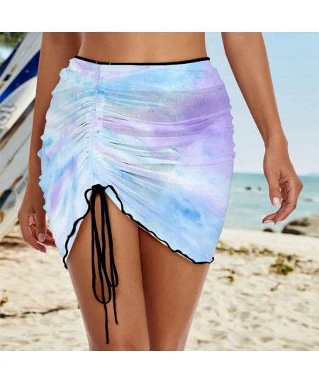 Womens Fashion Tie-Dye Printing Skirt High Waist Self-Tie Drawstring Skirts Holiday Vacation Beach Swimsuit Cover Ups $46.57 ...