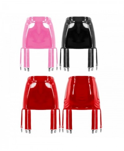 Womens Wetlook Patent Leather Garter Belt High Waist Suspenders with Six Metal Buckle Clips Nightclub Party Pole Dancing $27....