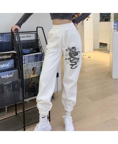 Vintage Kawaii Dragon Print Women Elastic Waist White Fashion Autumn Casual Harajuku Pants Pocket Loose Female 2023 Streetwea...