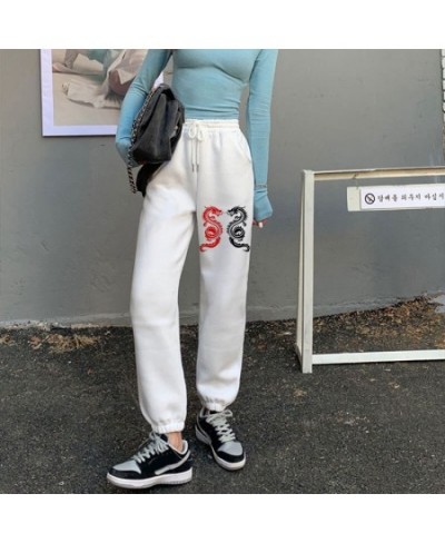 Vintage Kawaii Dragon Print Women Elastic Waist White Fashion Autumn Casual Harajuku Pants Pocket Loose Female 2023 Streetwea...