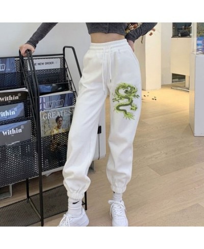 Vintage Kawaii Dragon Print Women Elastic Waist White Fashion Autumn Casual Harajuku Pants Pocket Loose Female 2023 Streetwea...