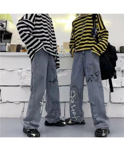 Dinosaur Print Jeans Girl Boyfriend Straight Leg Pants Boy Pants Harajuku Kawaii Jeans High Waist Loose Cool Autumn Jeans Gir...