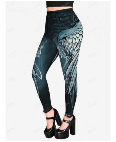 Plus Size Leggings Women High Waist Gothic 3D Wing Jean Printed Tight Pants Streetwear Size Too Large Trousers Mujer 5XL $30....