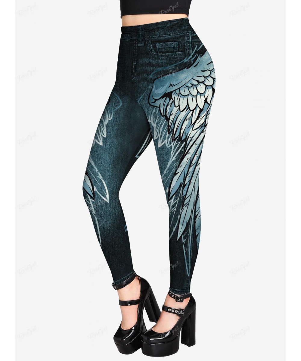 Plus Size Leggings Women High Waist Gothic 3D Wing Jean Printed Tight Pants Streetwear Size Too Large Trousers Mujer 5XL $30....