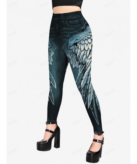 Plus Size Leggings Women High Waist Gothic 3D Wing Jean Printed Tight Pants Streetwear Size Too Large Trousers Mujer 5XL $30....