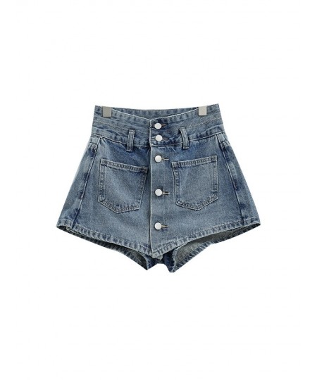 American Style Retro Solid Color Women Denim Shorts 2023 Fashion New A-line Single Breasted Design Female Jeans Club Streetwe...