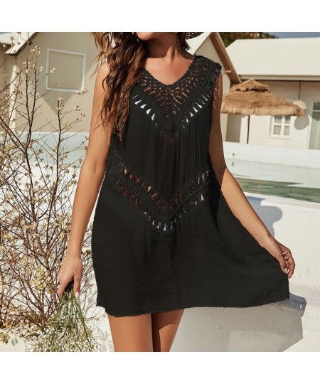 Sexy Hollow Out Beach Dress Tunic Robe See Through Hollow Out Anti UV Cover Up Swimwear Beach Dress Female Bathing Vestidos $...