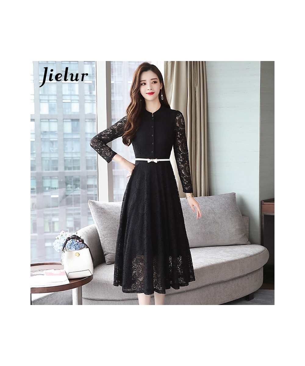 New Elegant Lace Dress Women Korean Slim O-neck Office Lady Trumpet Dress Long Sleeve Autumn Fashion Sexy Dresses M-3XL $52.0...