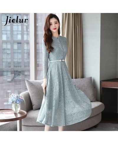 New Elegant Lace Dress Women Korean Slim O-neck Office Lady Trumpet Dress Long Sleeve Autumn Fashion Sexy Dresses M-3XL $52.0...