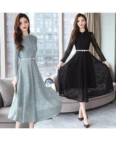 New Elegant Lace Dress Women Korean Slim O-neck Office Lady Trumpet Dress Long Sleeve Autumn Fashion Sexy Dresses M-3XL $52.0...