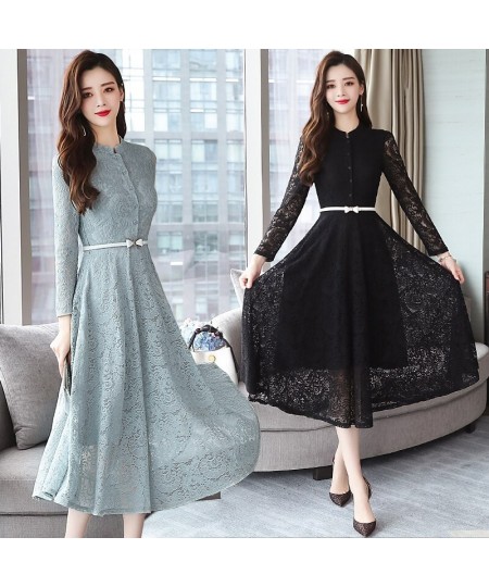 New Elegant Lace Dress Women Korean Slim O-neck Office Lady Trumpet Dress Long Sleeve Autumn Fashion Sexy Dresses M-3XL $52.0...