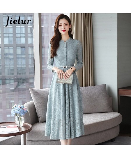 New Elegant Lace Dress Women Korean Slim O-neck Office Lady Trumpet Dress Long Sleeve Autumn Fashion Sexy Dresses M-3XL $52.0...