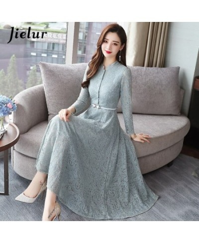 New Elegant Lace Dress Women Korean Slim O-neck Office Lady Trumpet Dress Long Sleeve Autumn Fashion Sexy Dresses M-3XL $52.0...