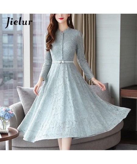 New Elegant Lace Dress Women Korean Slim O-neck Office Lady Trumpet Dress Long Sleeve Autumn Fashion Sexy Dresses M-3XL $52.0...