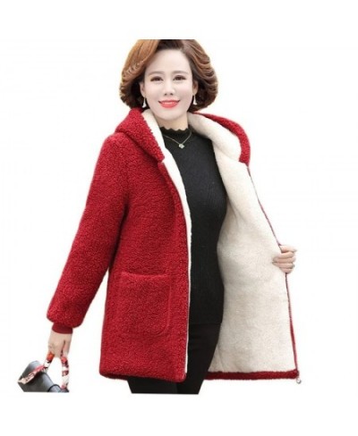 6XL Middle-aged Elderly Women's Lamb Wool Coat 2023 Winter Plus Velvet Cotton Jacket Loose Mid-length Female Hooded Overcoat ...