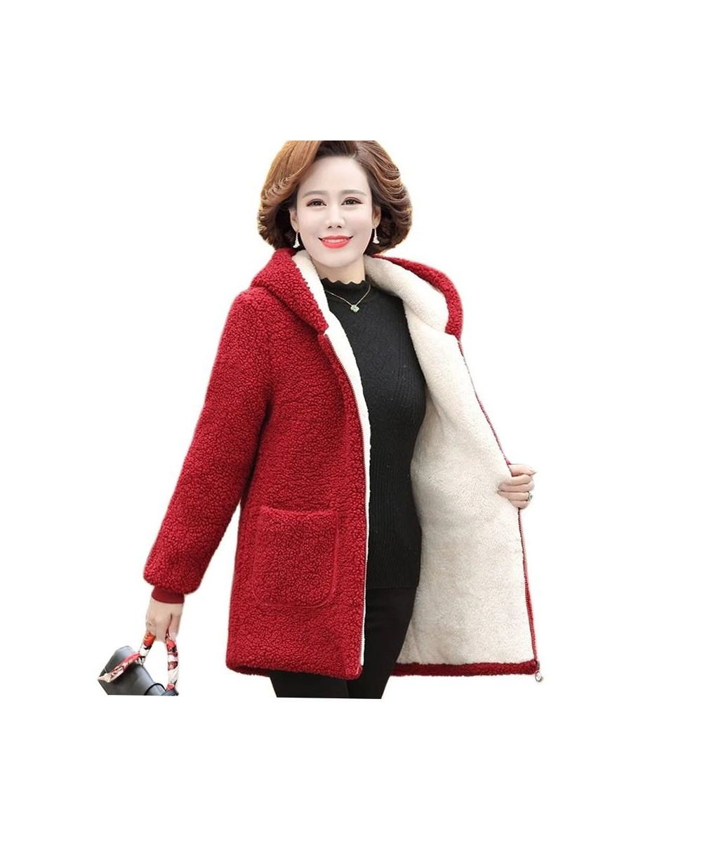 6XL Middle-aged Elderly Women's Lamb Wool Coat 2023 Winter Plus Velvet Cotton Jacket Loose Mid-length Female Hooded Overcoat ...